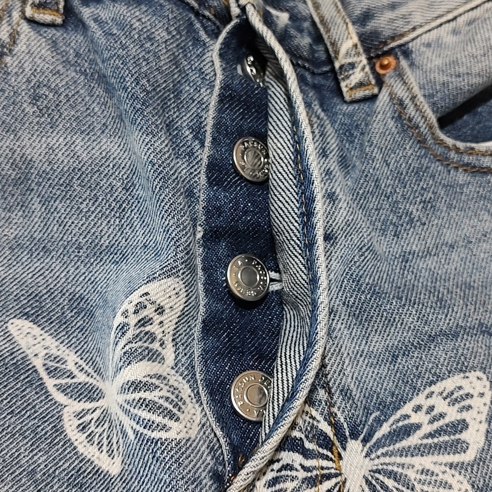 Pacsun Ultra High Rise Slim Button Fly Butterfly Theme Blue Jeans Size 26 - Picture 5 of 8